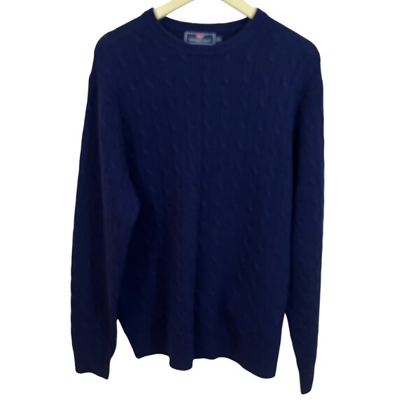 Vineyard Vines Navy Blue Merino Wool Cashmere Cable Knit Men's Sweater Sz Large - Picture 2 of 10